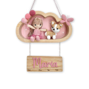 NUBE MARÍA CON MUÑEQUITA Y CORGI - LETRERO PARA BEBÉ
