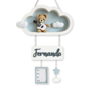 NUBE BLANCA CON OSITO Y GUITARRA-LETRERO PARA BEBÉ