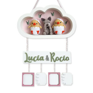 NUBE CON POLLITO CONEJITAS GEMELAS - LETRERO PARA BEBÉ