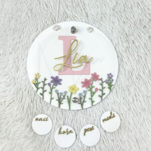 LETRERO PARA BEBÉ CON ACRÍLICO TEMÁTICA DE FLORES LÍA