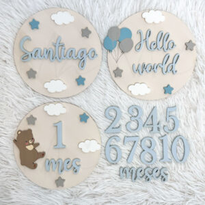 TAGS DE MESES REDONDOS OSITO Y GLOBOS