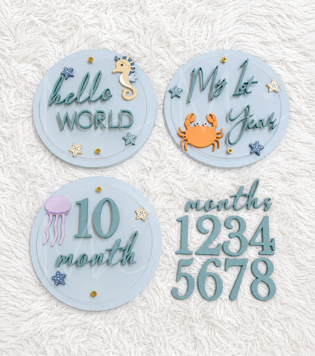 TAGS DE MESES CON ACRÍLICO ANIMALES MARINOS