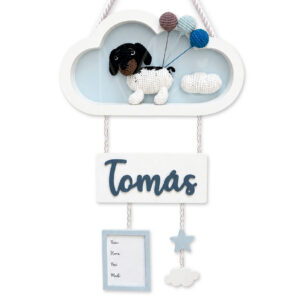 NUBE PERRITO SALCHICHA CON GLOBOS-LETRERO PARA BEBÉ