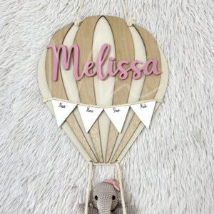 Globo Aerostático con Osita de Crochet - Letrero para Bebé